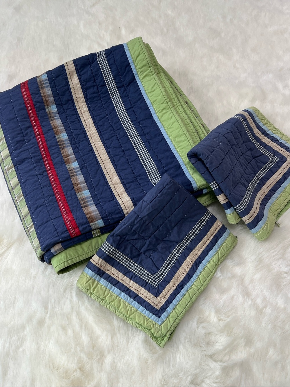 Pottery Barn Kids Navy 100% cotton Quilt & two pillows shams 90”x90”
